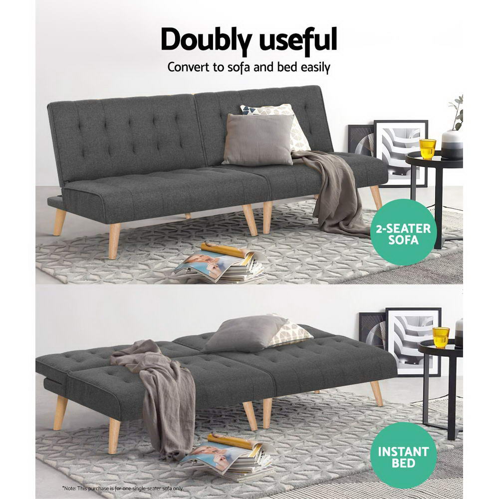 Artiss Faux Linen Fabric Sofa Bed - Dark Grey - Notbrand