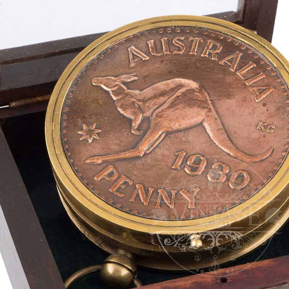 Australian 1930 Penny 70mm Portable Sundial Compass - Notbrand