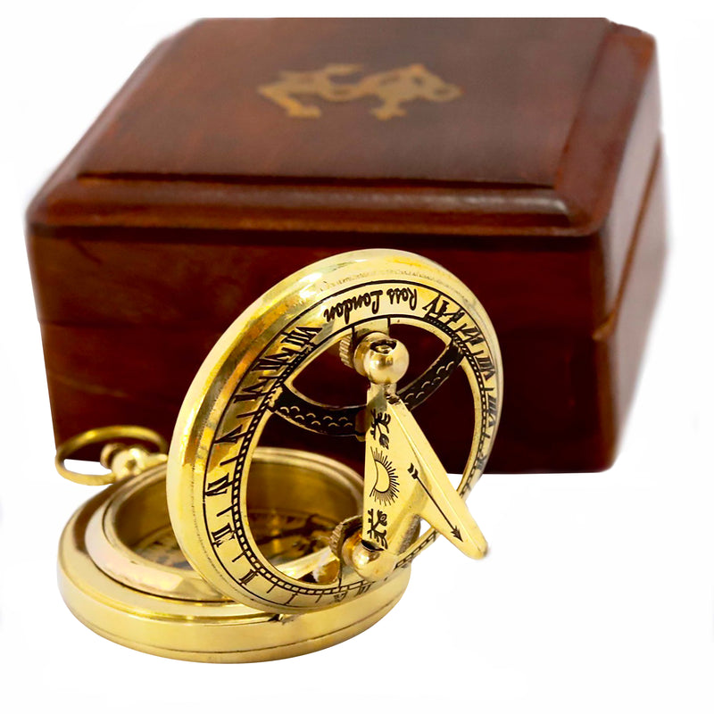 Polished Brass Pocket Sundial Compass - 45mm - Notbrand