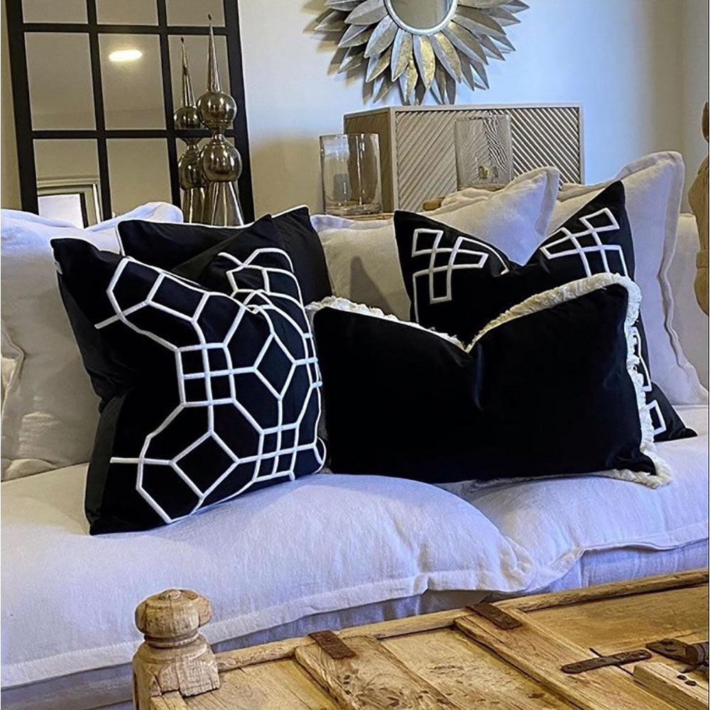 ST. Kilda Velvet Rectangular Cushion - Black - Notbrand
