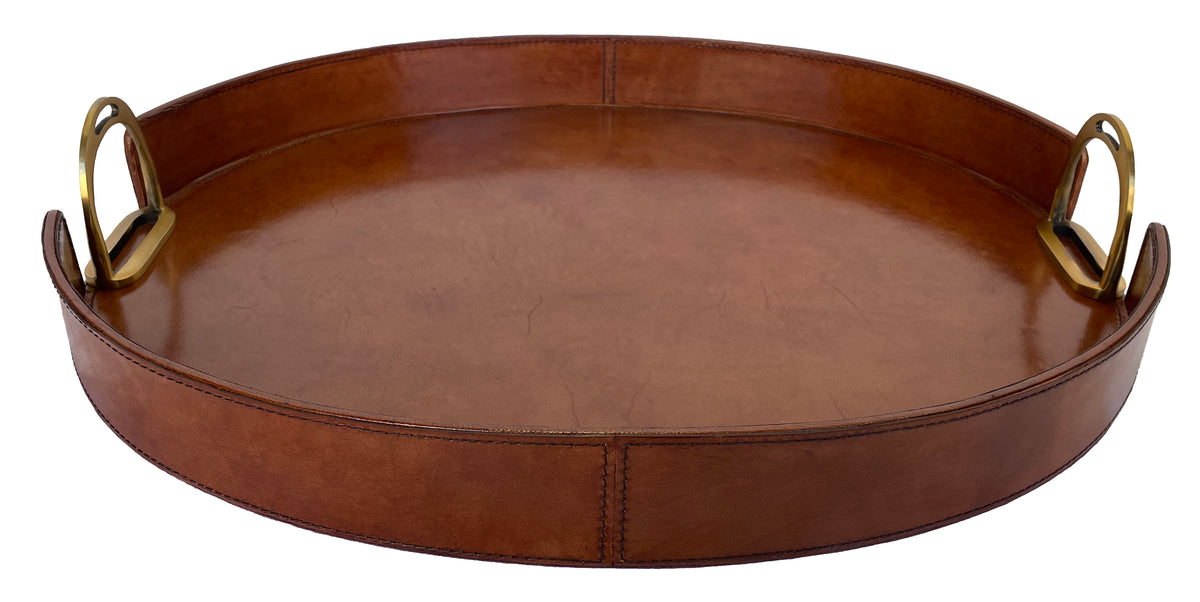 Jairo Round Tray with Stirrups - Tan Leather - Notbrand