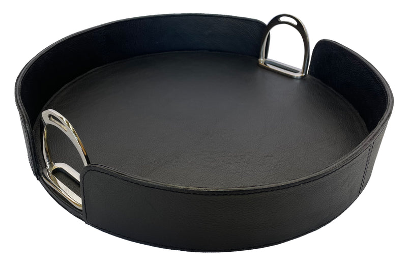 Sonoda Round Tray with Stirrups - Black Leather - Notbrand