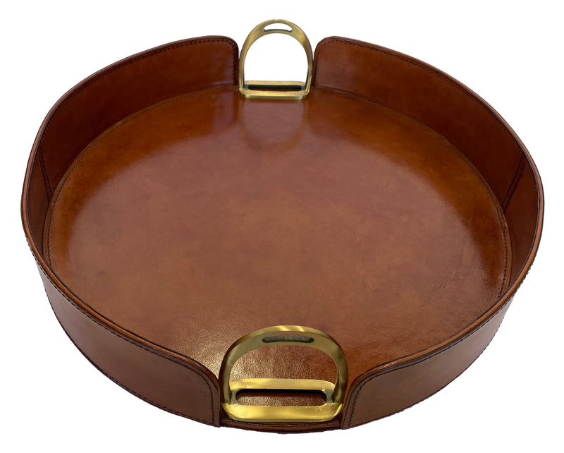 Sonoda Round Tray with Stirrups - Tan Leather - Notbrand
