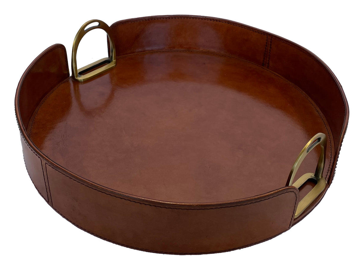 Sonoda Round Tray with Stirrups - Tan Leather - Notbrand