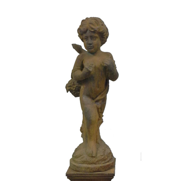 Cast Iron Flower Boy Statue with Plinth - Notbrand