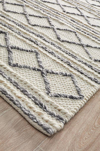 Studio Milly Textured Woollen Rug White Grey - Notbrand