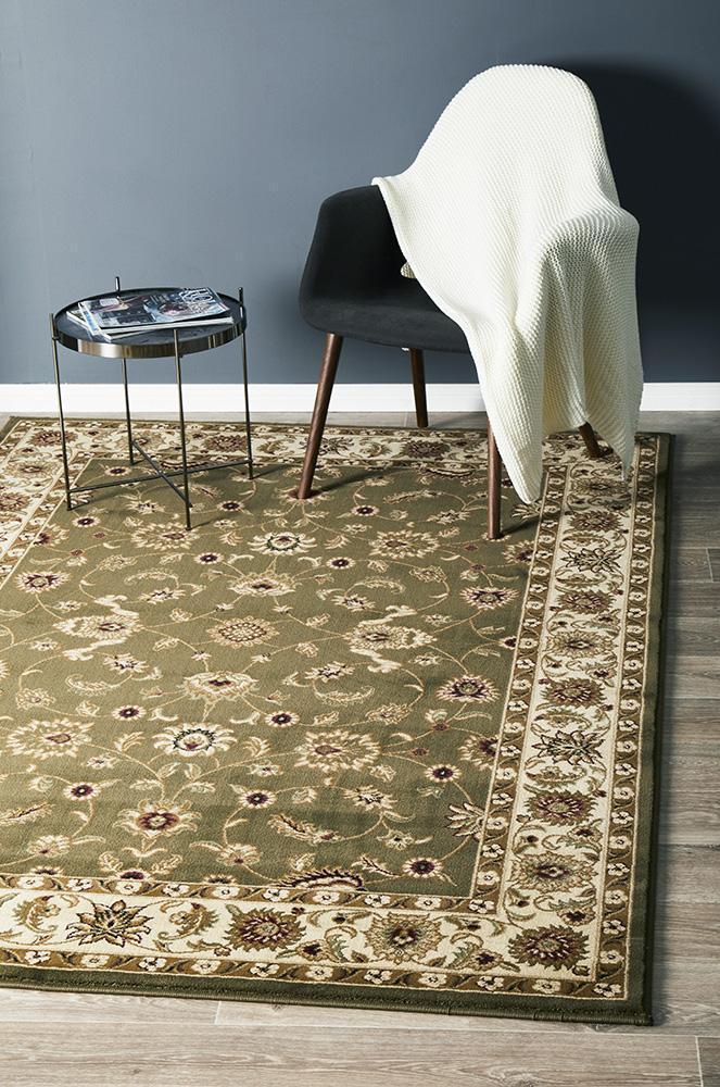 Sydney Collection Classic Rug Green with Ivory Border - Notbrand
