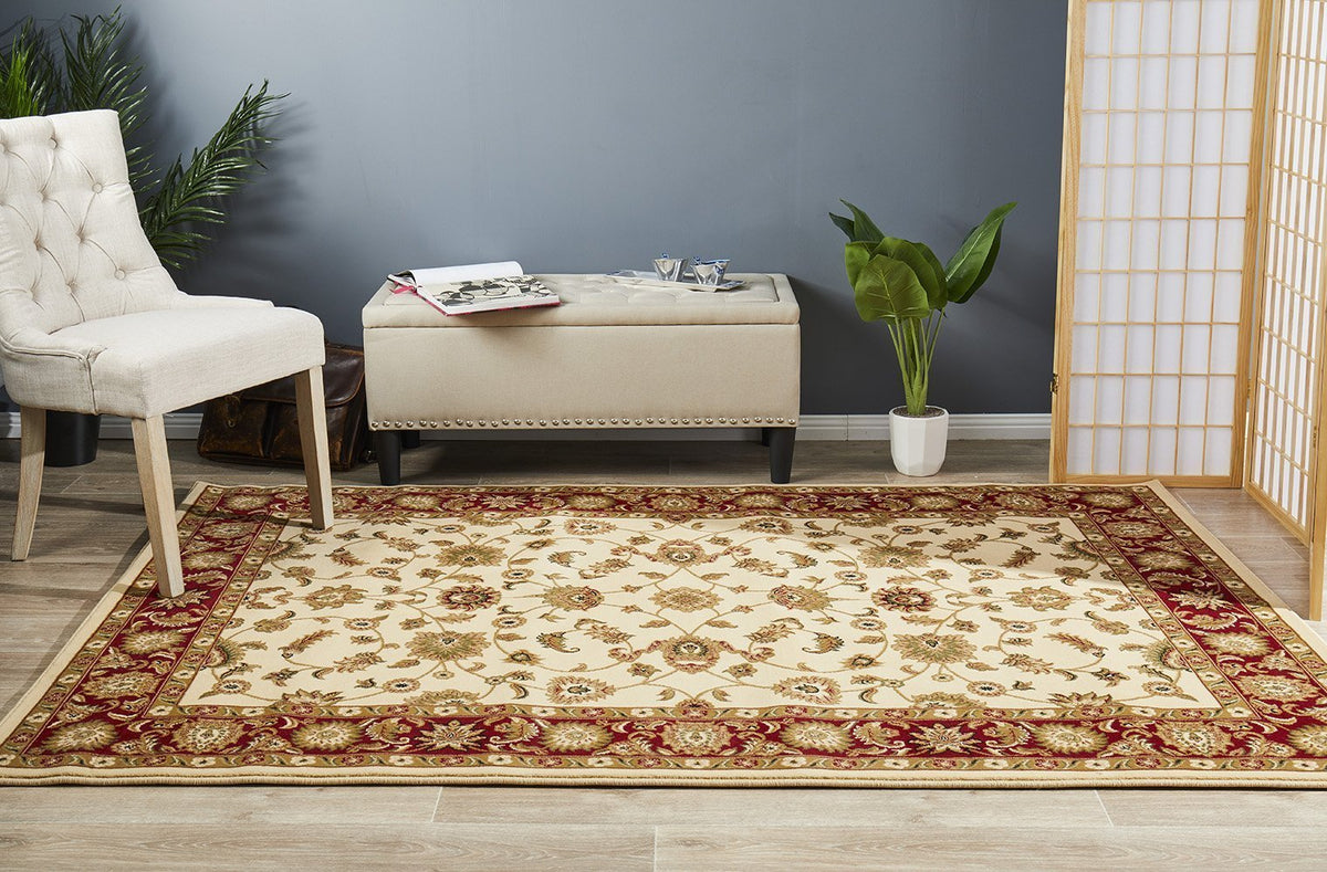 Sydney Collection Classic Rug Ivory with Red Border - Notbrand