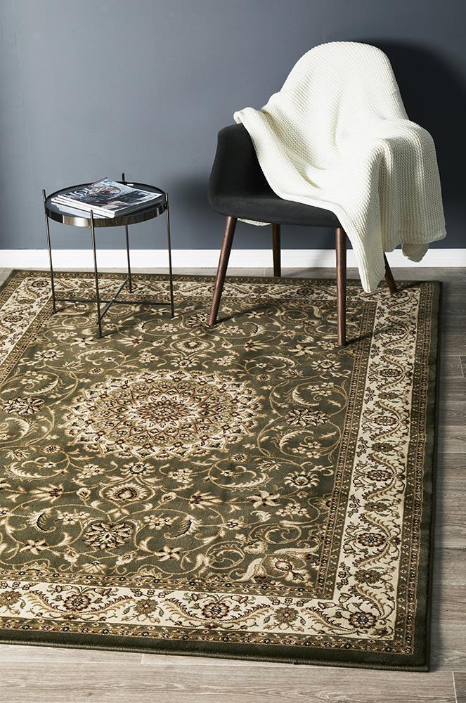 Sydney Collection Medallion Rug Green with Ivory Border - Notbrand