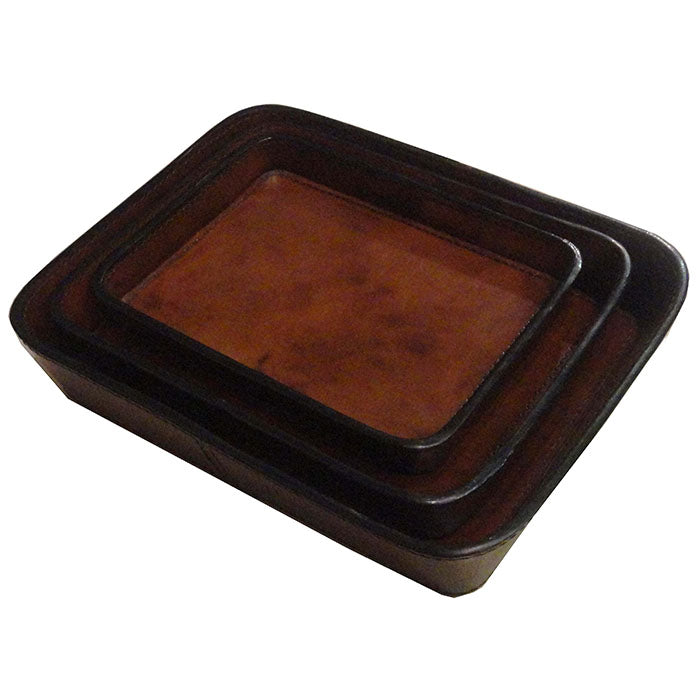 Asteria Set of 3 Tan Leather Trays - Notbrand