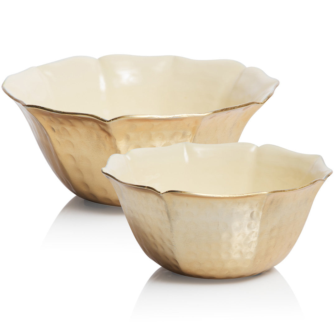 Set of 2 Bazaar Aluminum Lotus Bowl - Cream - Notbrand