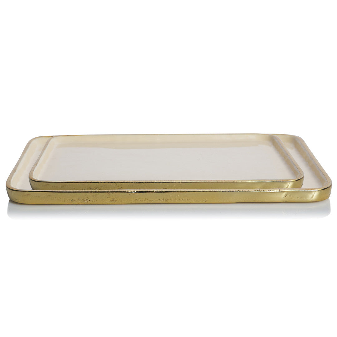 Set of 2 Bazaar Rectangular Aluminum Platter - Cream - Notbrand