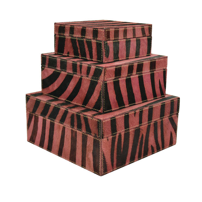 Set of 3 Zebra Print Leather Boxes - Notbrand