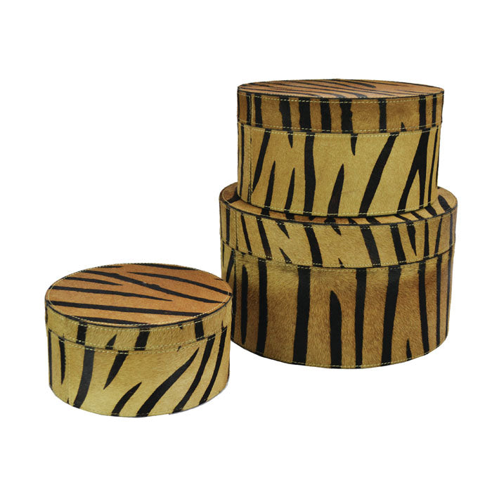 Lymseia Set of 3 Zebra Print Leather Round Boxes - Notbrand