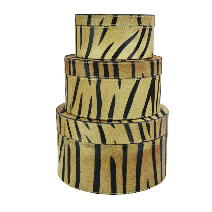 Lymseia Set of 3 Zebra Print Leather Round Boxes - Notbrand