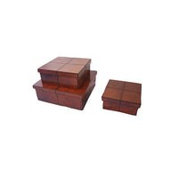 Belstram Set of 3 Tan Leather Square Boxes - Notbrand