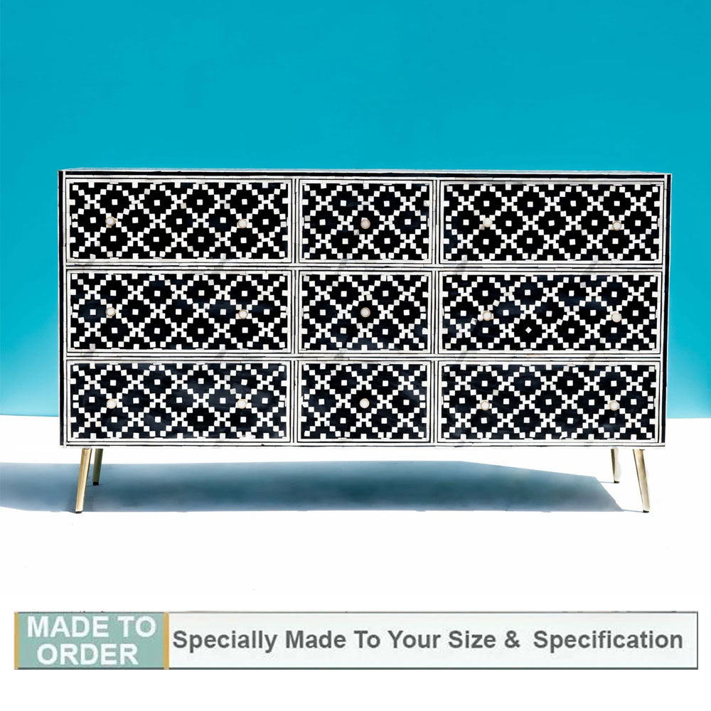 Shanaya Bone Inlay Mosaic Design Sideboard - 9 Drawers - Notbrand