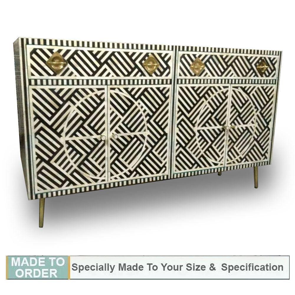 Shirlee Bone inlay Stripe Design Sideboard - 2 Drawer & 4 Door - Notbrand