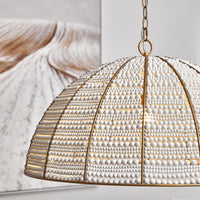 Sierra White Wooden Beaded Dome Pendant - Gold - Notbrand