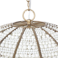 Sierra White Wooden Beaded Dome Pendant - Gold - Notbrand
