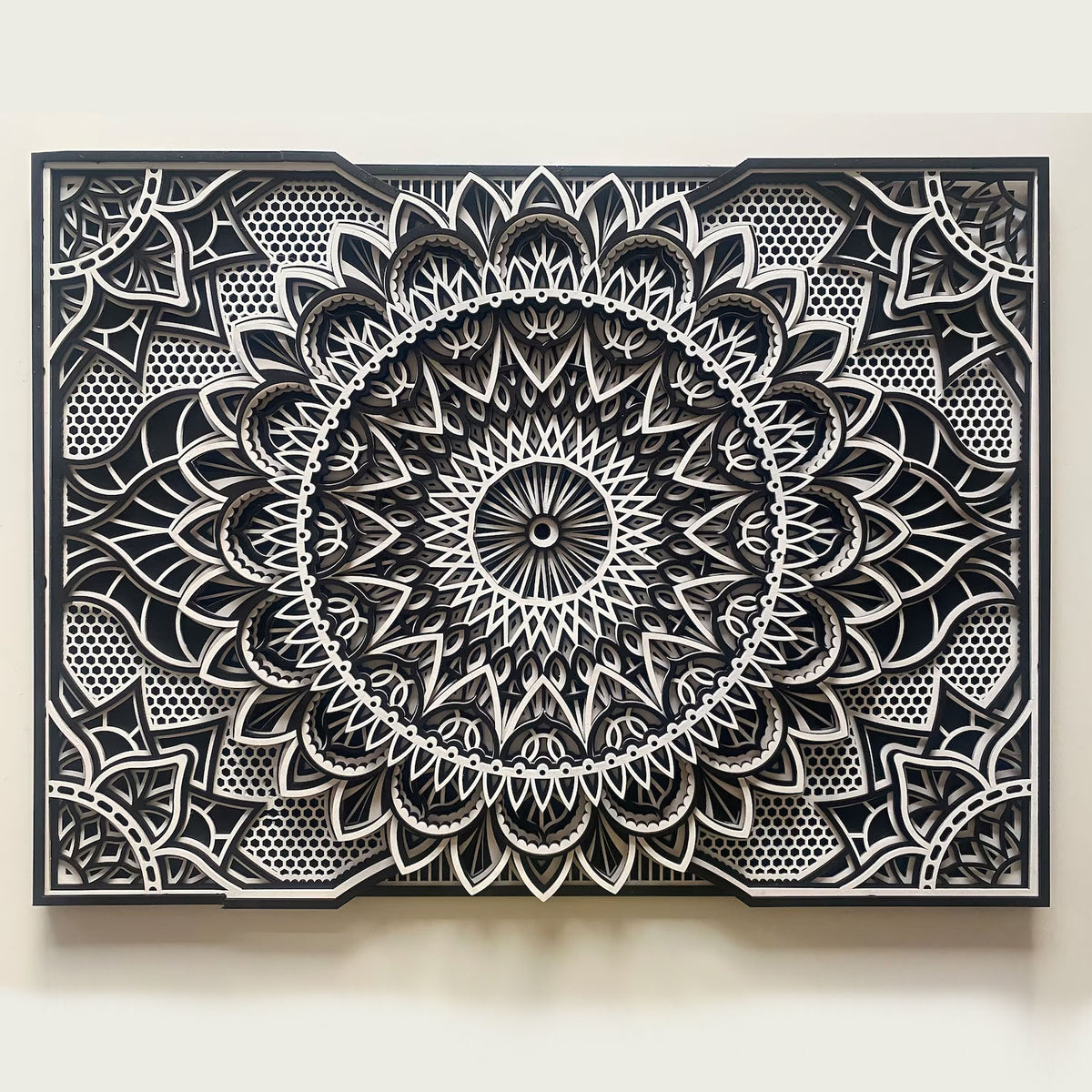Sombre Handcrafted Wood Mandala Wall Art - Black/White - Notbrand