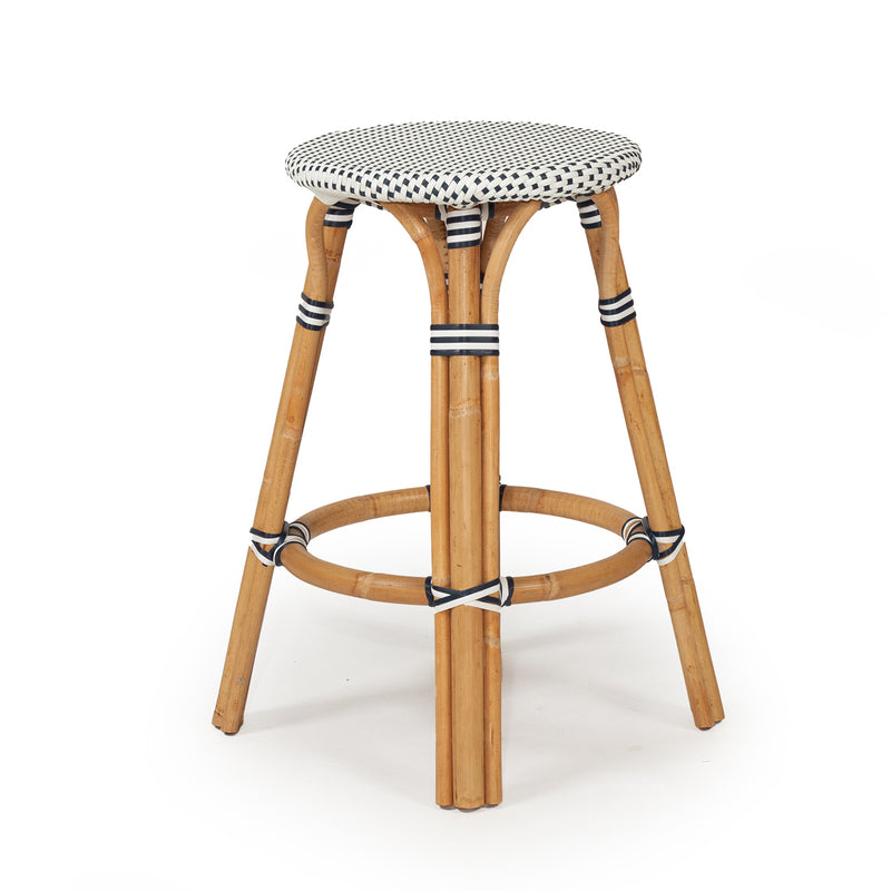 Solace Rattan Backless Counter Stool – Navy - Notbrand