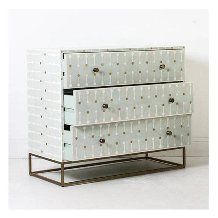 Sprout Design Bone Inlay Chest of 3 Drawers in Mint Green - Notbrand