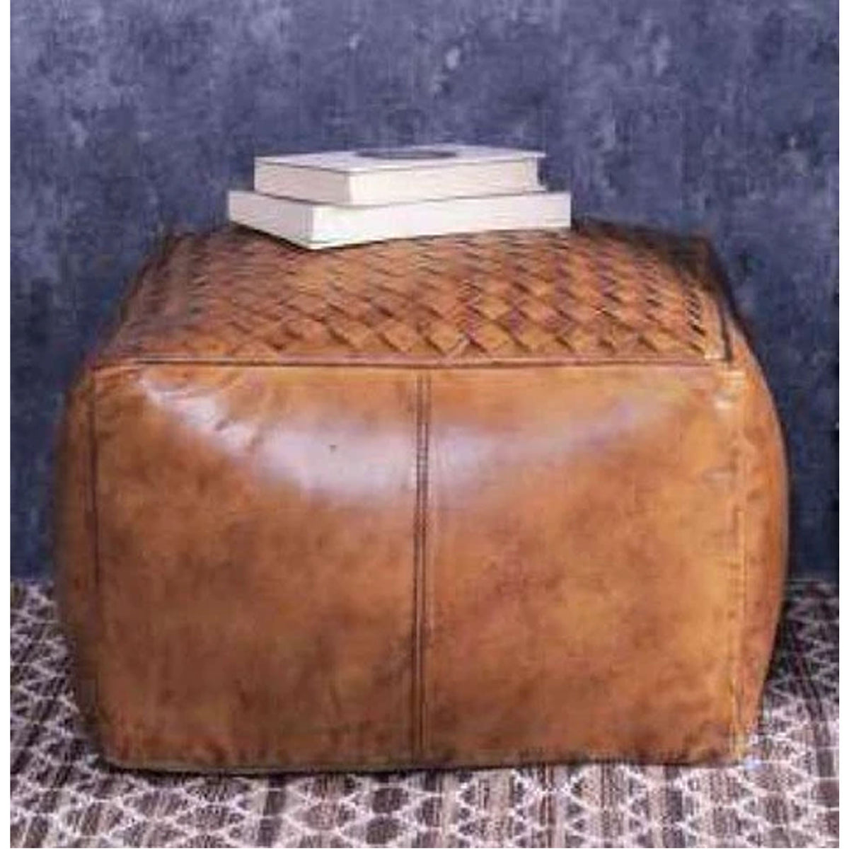 Square Latticed Leather Ottoman - Notbrand