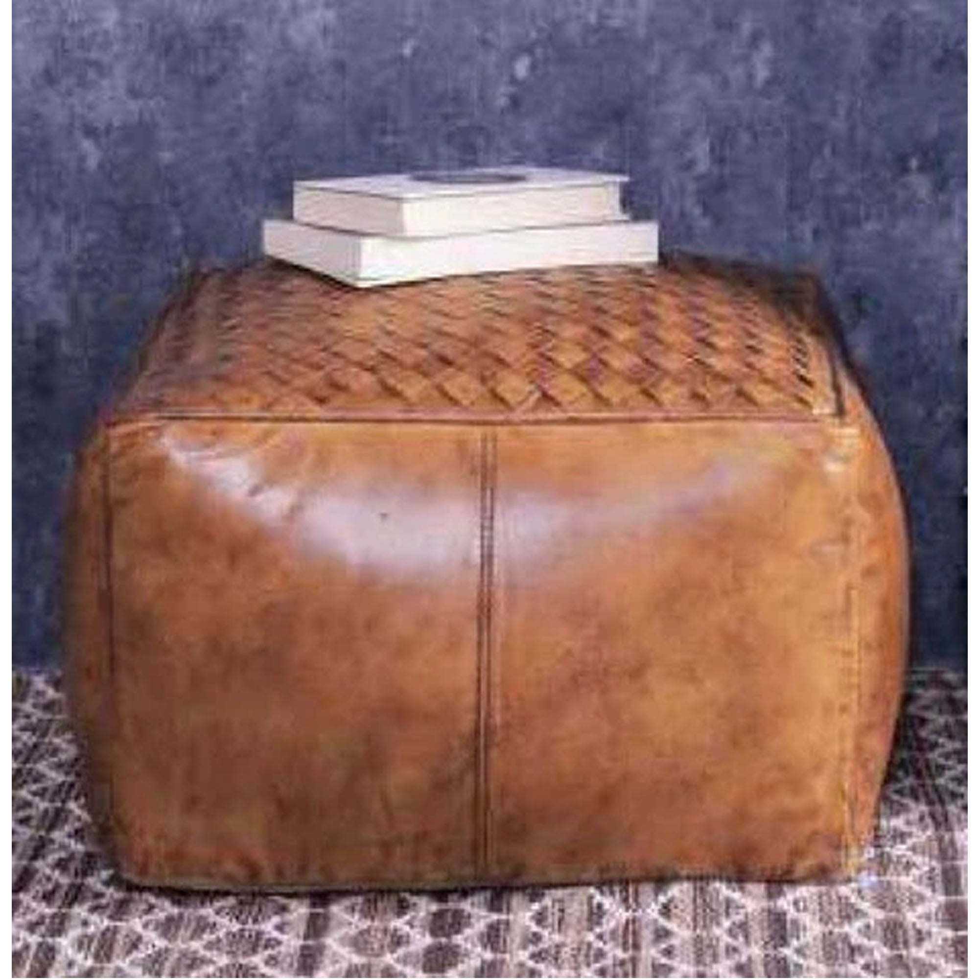 Square Latticed Leather Ottoman - Notbrand