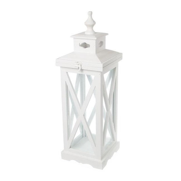 Square Wooden Tudor Lantern White (18x18x55cmH) - Notbrand