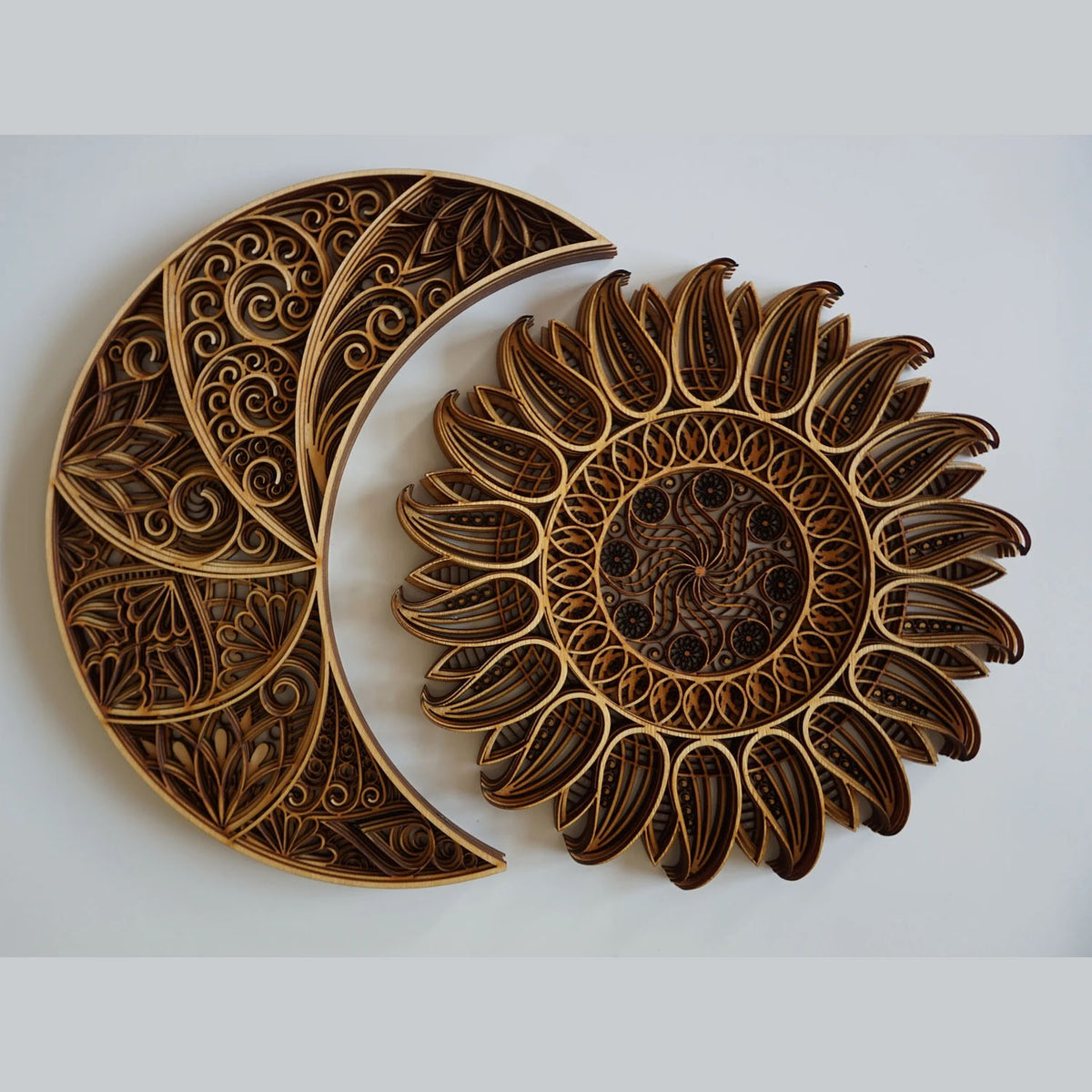 Stordan Handcrafted Wooden Mandala Sun and Moon Set - Natural - Notbrand