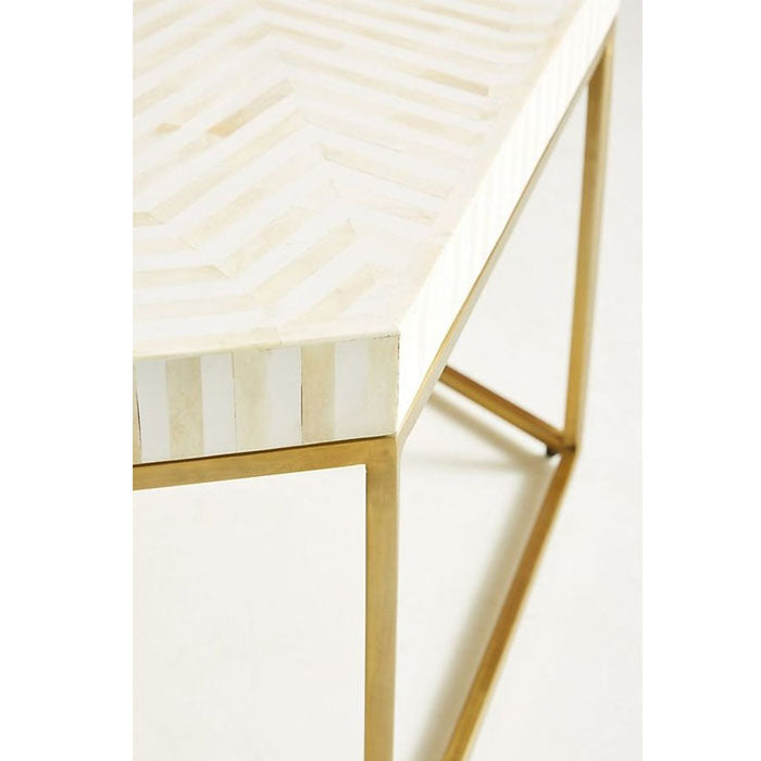 Aria Striped Hexagonal Bone Inlay Coffee Table White - Notbrand