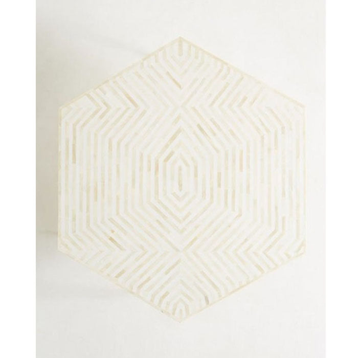 Aria Striped Hexagonal Bone Inlay Coffee Table White - Notbrand