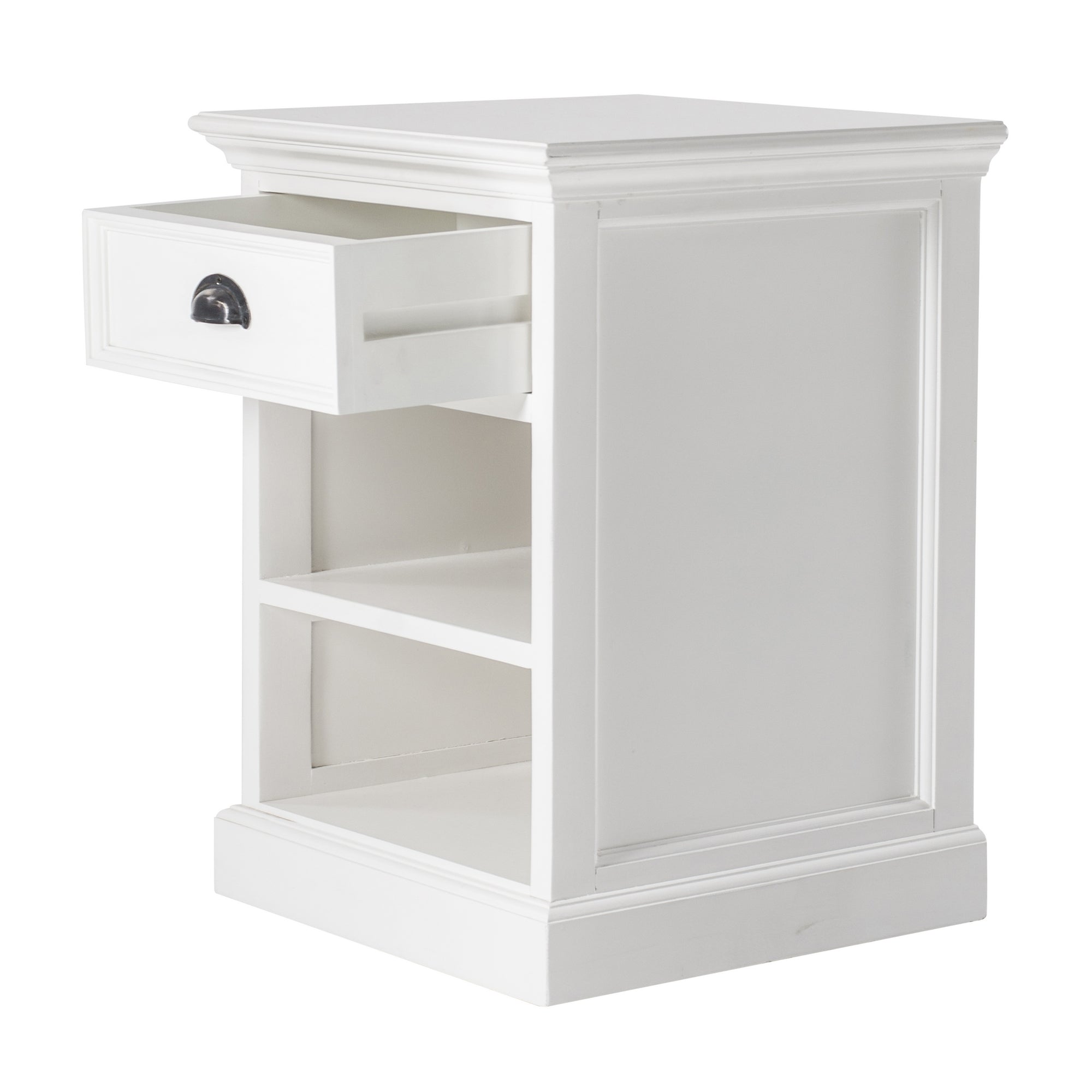 Halifax Timber Bedside Table with Shelves Classic White - Notbrand