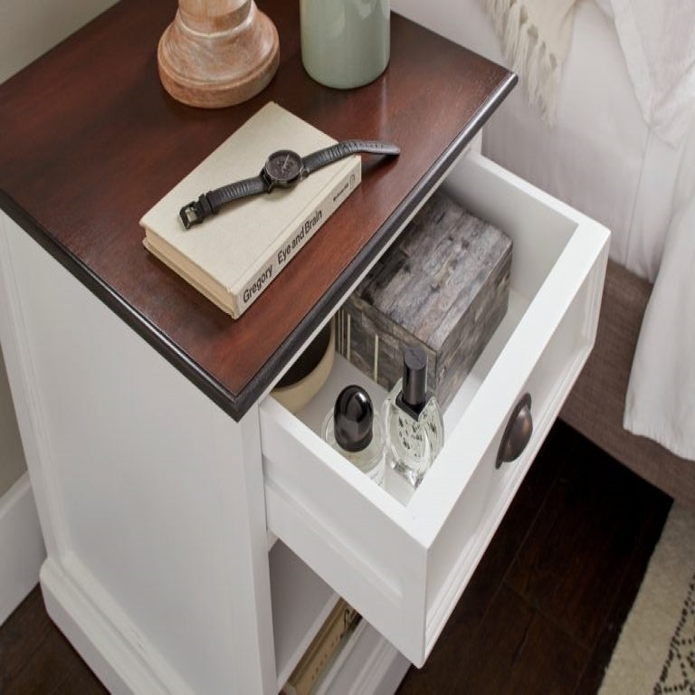 Halifax Accent Bedside Table with Shelves - White Distress & Deep Brown - Notbrand