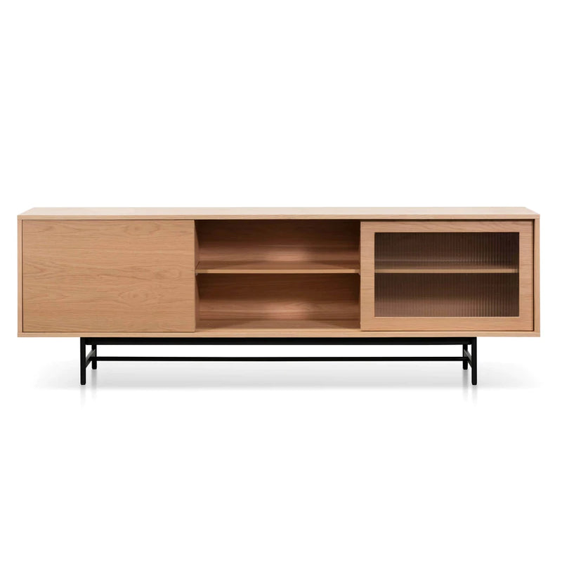 2.1m Wooden Entertainment TV Unit - Natural with Flute Glass Door - Notbrand