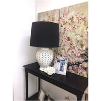 Tall Lattice Table Lamp - White with Black Shade - Notbrand