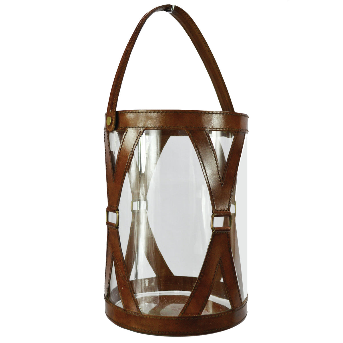 Olwen Tan Cylinder Leather & Glass Hurricane Lamp - Large - Notbrand