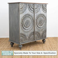 The Indus Hand Carved Cabinet Buffet - Grey Washed - Notbrand