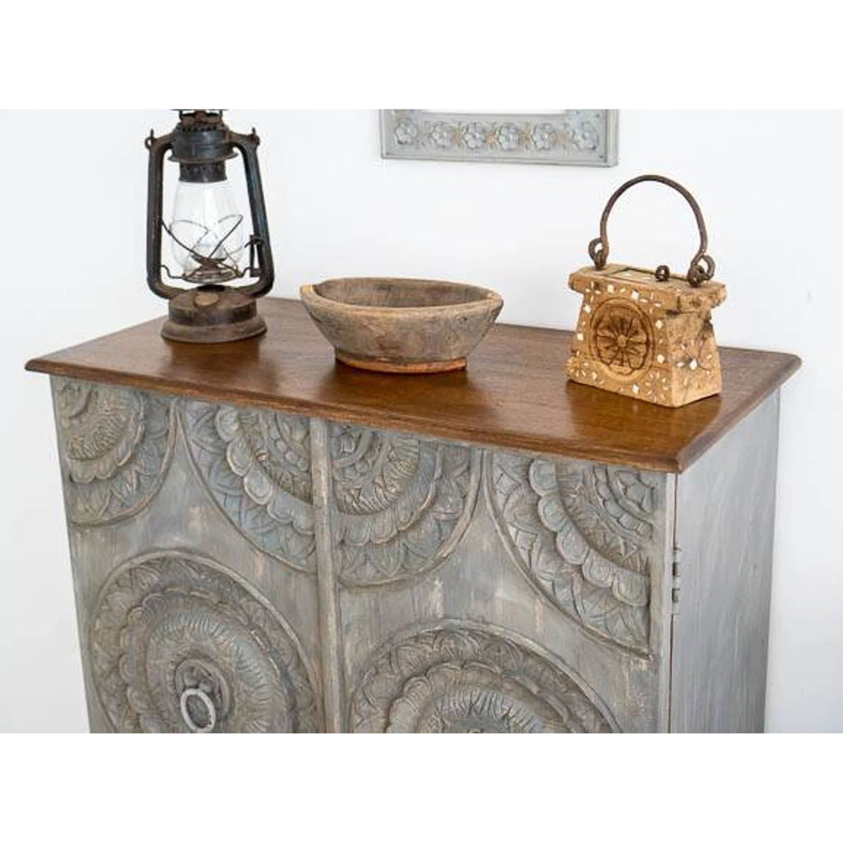 The Indus Hand Carved Cabinet Buffet - Grey Washed - Notbrand