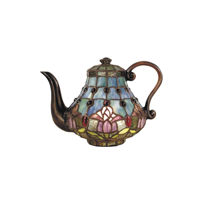 Tulip Tiffany Style Teaport Table Lamp - Mauve - Notbrand
