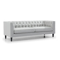 Tuxedo Grey Linen 3 Seater Tufted Sofa - Notbrand