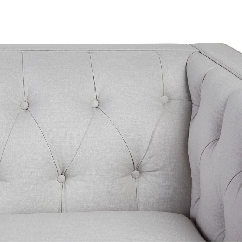 Tuxedo Linen 3 Seater Tufted Sofa - Grey - Notbrand