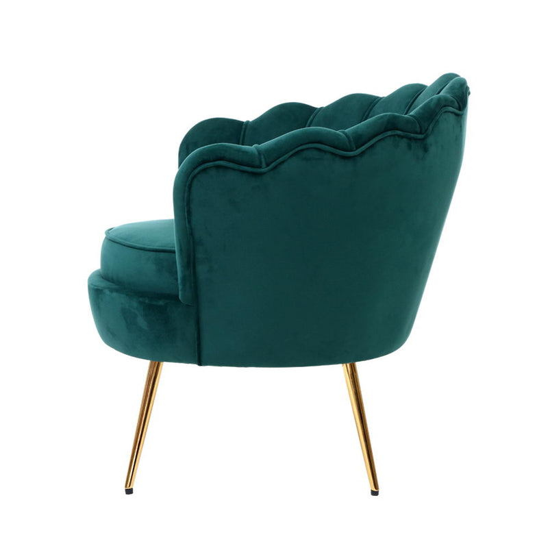 Artiss Armchair Lounge Chair Accent Armchairs Retro Lounge Accent Chair Single Sofa Velvet Shell Back Seat Green - Notbrand