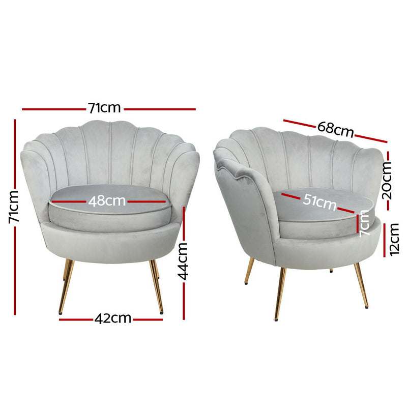 Artiss Armchair Lounge Chair Accent Armchairs Retro Single Sofa Velvet Grey - Notbrand