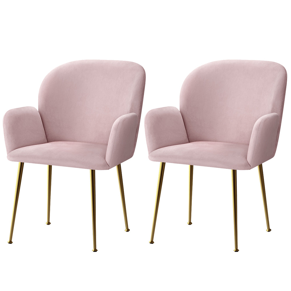Artiss Kynsee Dining Armchair in Upholstered Velvet Pink - Set of 2 - Notbrand