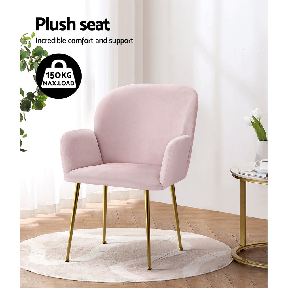 Artiss Kynsee Dining Armchair in Upholstered Velvet Pink - Set of 2 - Notbrand