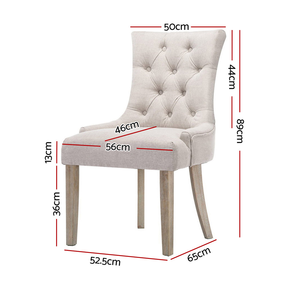Artiss Set of 2 Dining Chair Beige CAYES French Provincial Chairs Wooden Fabric Retro Cafe - Notbrand