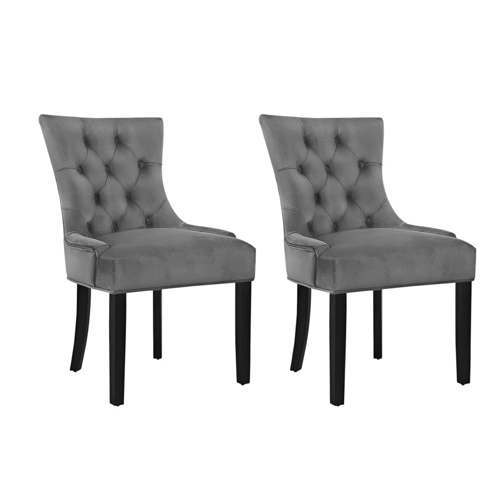 Artiss Set of 2 Dining Chairs French Provincial Retro Chair Wooden Velvet Fabric Grey - Notbrand