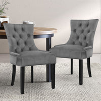 Artiss Set of 2 Dining Chairs French Provincial Retro Chair Wooden Velvet Fabric Grey - Notbrand